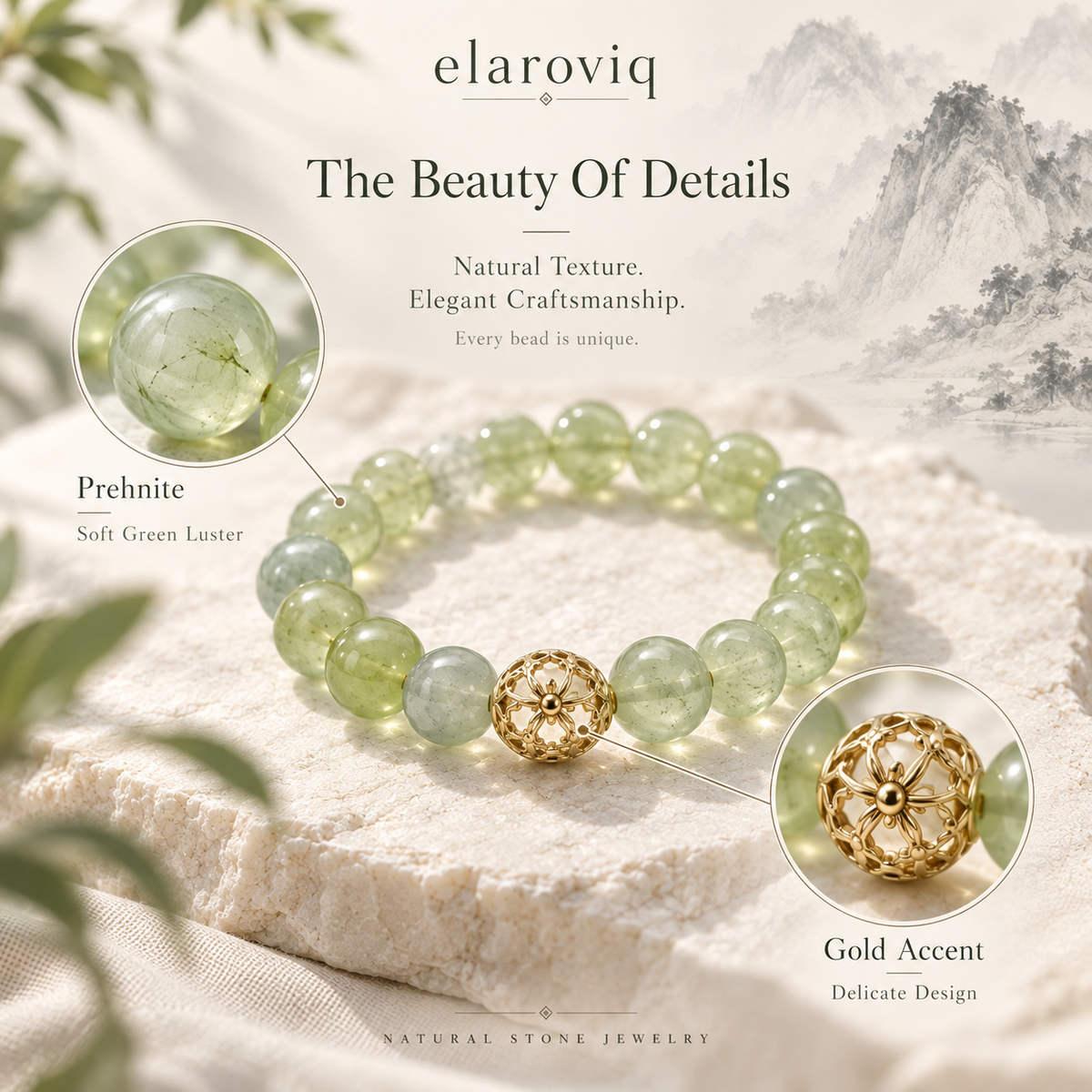 elaroviq® Prehnite Natural Stone Bracelet