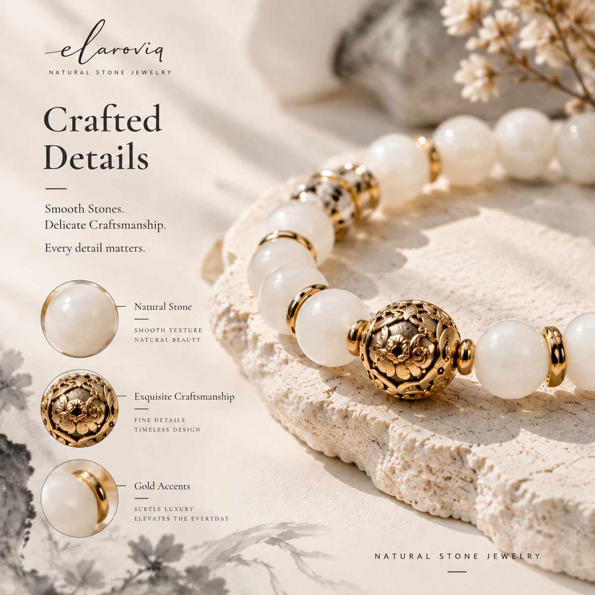 elaroviq® White Agate Natural Stone Bracelet