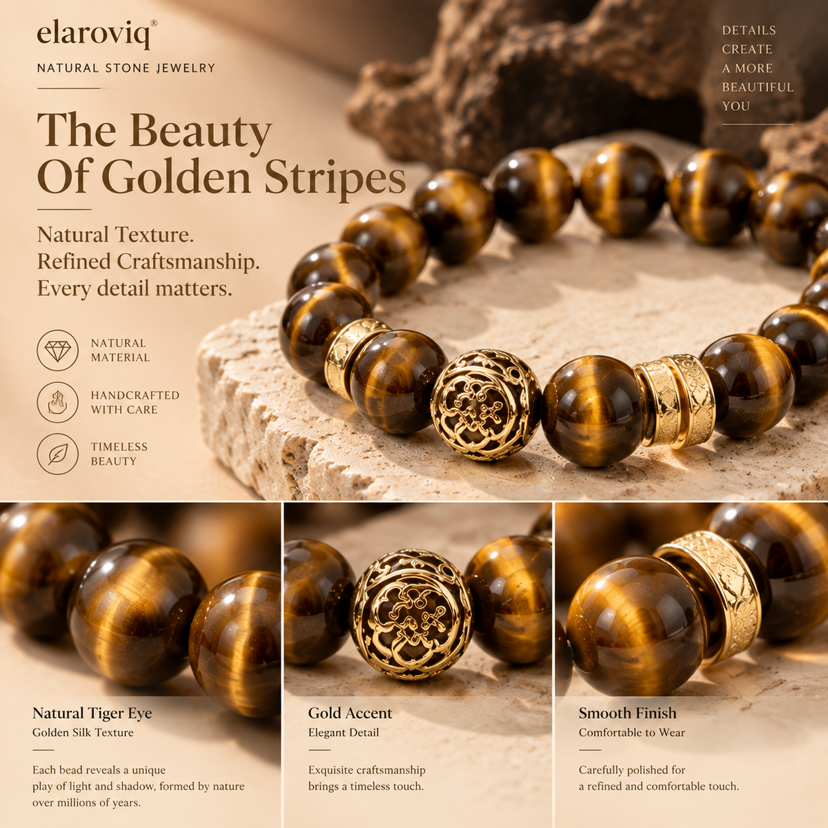 elaroviq® Golden Earth Tiger Eye Bracelet