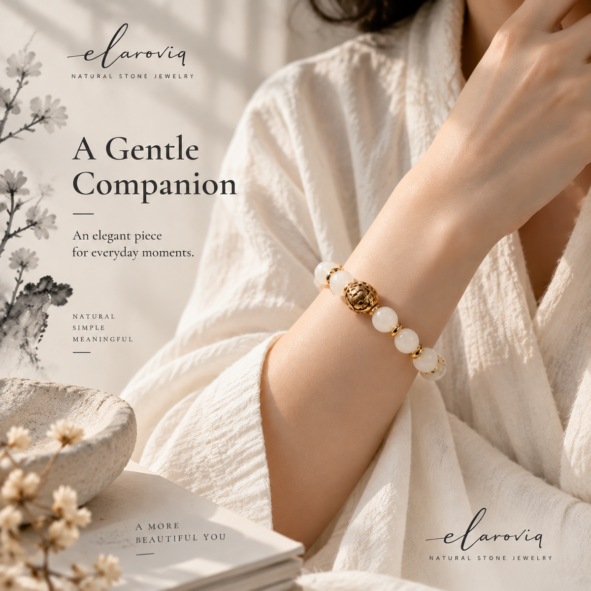 elaroviq® White Agate Natural Stone Bracelet