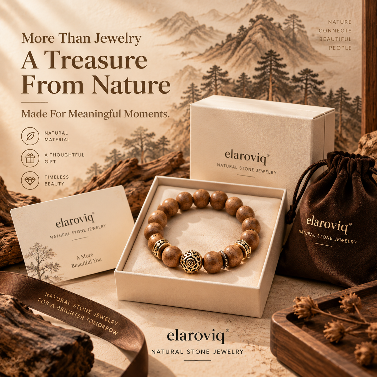 elaroviq® Warm Wood Old Mountain Sandalwood Bracelet